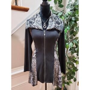 Fleur De Lis Women's Black & White Acrylic Long Sleeve Full Zip Front Jacket S